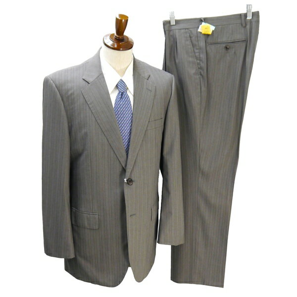 ダーバン 2つボタン シングルスーツ 袖口3つボタン AB6 L グレー系 灰色系 ストライプ ツータック 春夏 D711065-83-602 5NH029 【中古】【メンズビジネス】202508