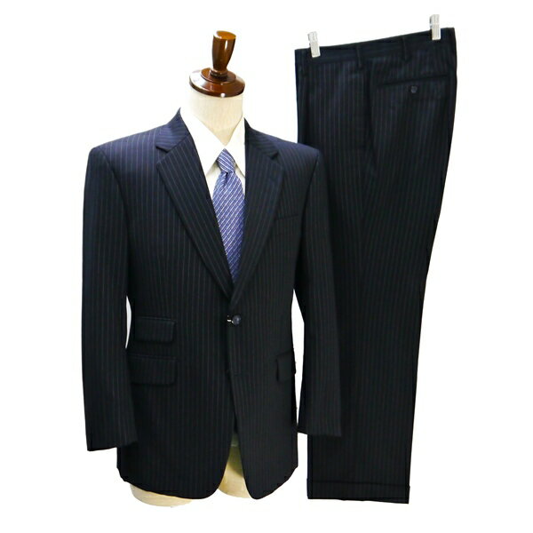 Tailor's Heart&Hand by HANABISHI 2つボタン シングルスーツ BB4 M ダークネイビー ストライプ ワンタック 春秋 合物 29829 5NI040 【送料無料】【中古】【メンズビジネス】202509
