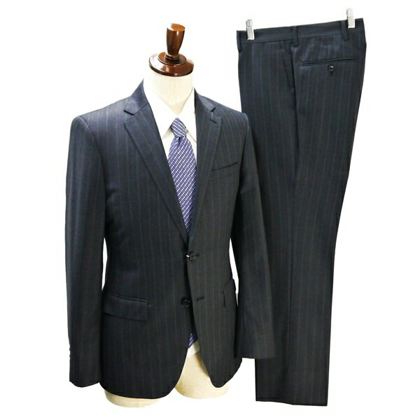 ダーバン 2つボタン シングルスーツ Y5 M ダークグレー 暗灰色 ストライプ ノータック 細身 春秋冬 E510634-97-008 5NI058 【送料無料】【中古】【メンズビジネス】202509
