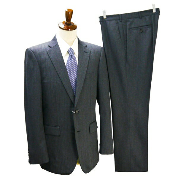 タケオキクチ 2つボタン シングルスーツ AB8 XL ダークグレー シャドーストライプ ノータック 春秋 合物 AJ931-44301AB 5NJ035 【中古】【メンズビジネス】202510