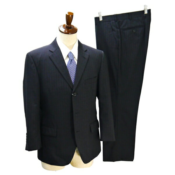 DANKAN Lanificio T.G. di Fabio 3つボタン シングルスーツ BB3 S ダークグレー 暗灰色 ストライプ ノータック 春秋 合物 5NJ061 【中古】【メンズビジネス】202510