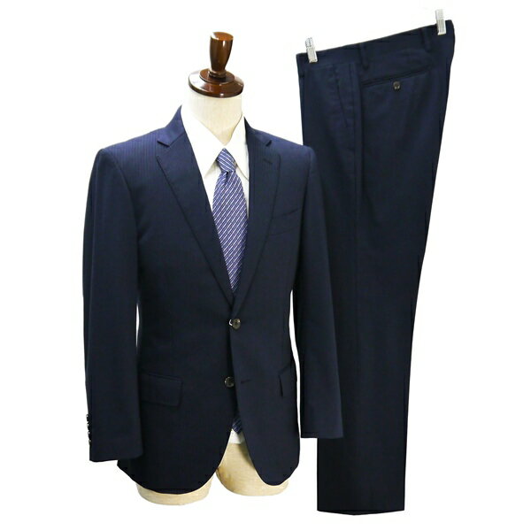 IMPRESSIVE 2つボタン シングルスーツ 袖口4つボタン YA5 M ダークネイビー ストライプ ノータック 細身 春秋冬 39601-21 5NL065 【送料無料】【中古】【メンズビジネス】202512