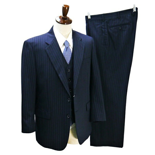 James Anderson PENTHOUSE 3ピース 2つボタン シングルスーツ AB5 M ダークネイビー ストライプ ワンタック 春秋冬 935 6NA056 【送料無料】【中古】【メンズビジネス】202601