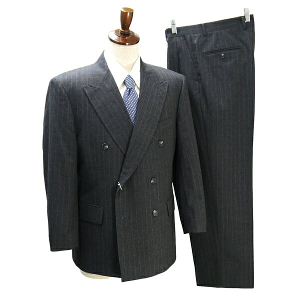 Botany 500 6つボタン ダブルスーツ 袖口3つボタン AB4 M グレー ストライプ ツータック 秋冬 400-5-SR-BT CA-1102 6NA101 【送料無料】【中古】【メンズビジネス】202601