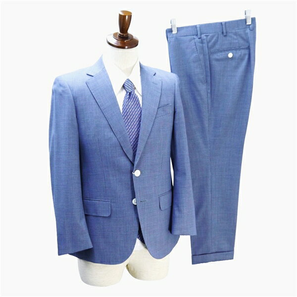 美品 RAGAZZOTTO 2つボタン シングルスーツ 袖口4つボタン AB3 S ブルーグレー 青灰色 千鳥格子 ノータック 春秋 合物 10096 6NB102 【送料無料】【中古】【メンズビジネス】202602