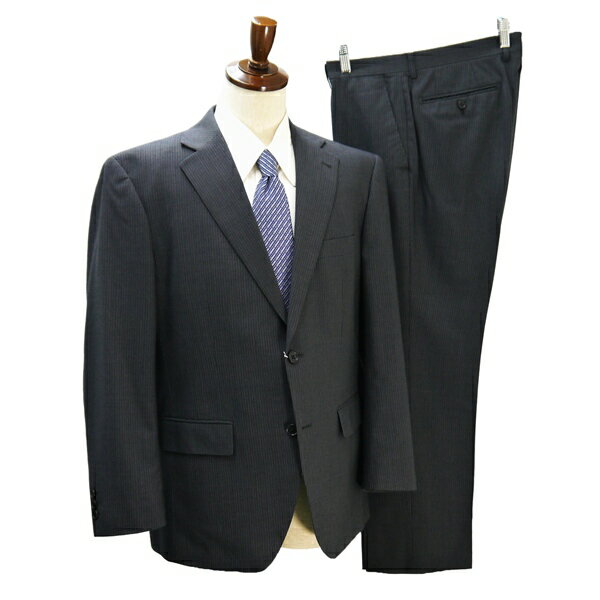 YUKIKO HANAI HOMME 2つボタン シングルスーツ AB6 L ダークグレー 暗灰色 ストライプ ノータック 春秋冬 6W101YHMN-13 6NC030 【送料無料】【中古】【メンズビジネス】202603