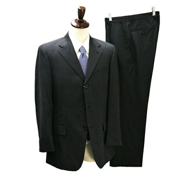GEAR 3つボタン シングルスーツ 袖口4つボタン YA6 M ダークグレー 暗灰色 ストライプ ワンタック 細身 春秋冬 A8M2329 6NC045 【送料無料】【中古】【メンズビジネス】202603