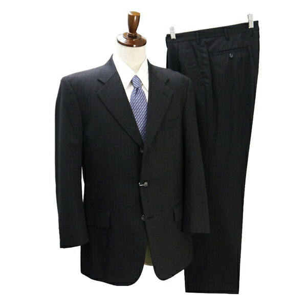 Bruno de Angelis 段返り 3つボタン シングルスーツ 袖口3つボタン AB6 L ダークグレー ストライプ ツータック 春夏 6NC063 【送料無料..