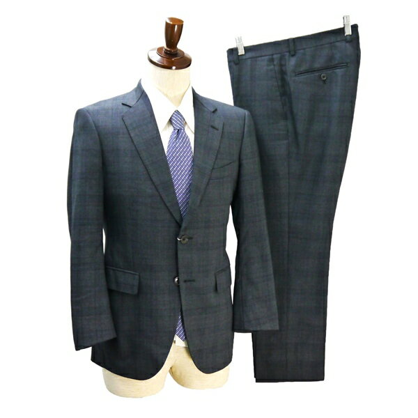JET CRUISE 麻布テーラー WORLD TRAVELER 2つボタン シングルスーツ AB4 M ダークグレー チェック ストレッチ 春秋冬 6ND046 【送料無料】【中古】【メンズビジネス】202604(4.0)