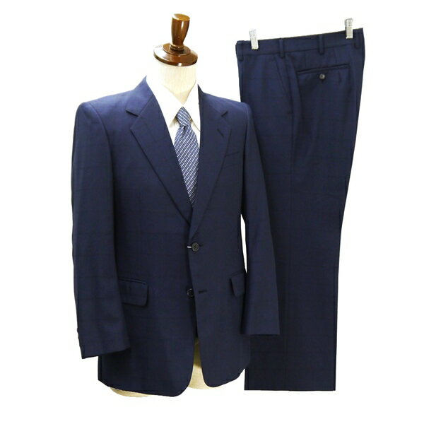 Mr.FUSER 2つボタン シングルスーツ 袖口3つボタン A6 M ダークネイビー ウインドペン ノータック 春夏 60001-1-1-2 6ND048 【送料無料..