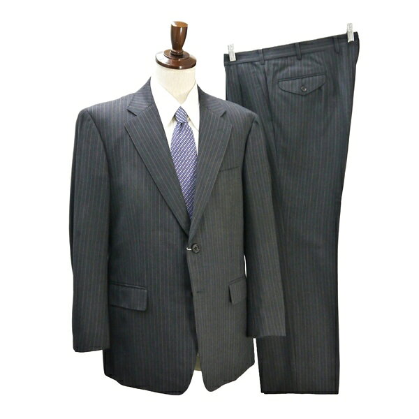 BELLUMORE KADINIA SILK 2つボタン シングルスーツ BB6 L ダークグレー ストライプ ツータック ゆったり 春秋冬 T0621107-1 6NG029 202607