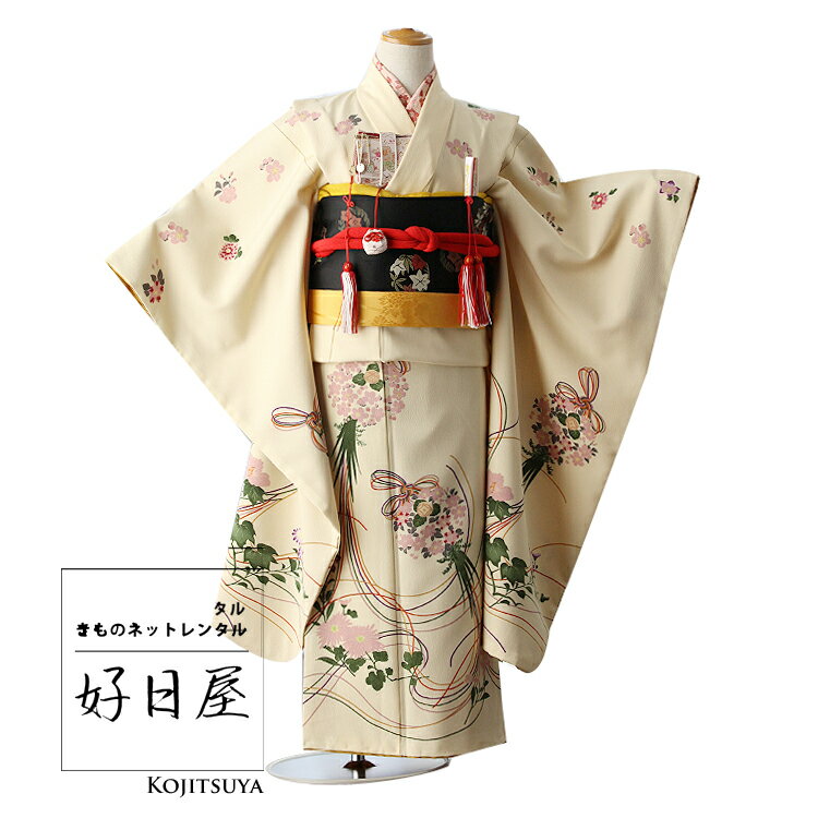夢工房 7歳 女の子 着物 七五三　四つ身　花柄　抹茶色　古典 七五三超早割11%OFF9/04迄)七五三 7歳 四つ身着物フルセット