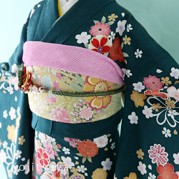 【レンタル】 振袖 フルセット 正絹 適応身長149-164cm 緑 gr-013安売り 成人式　振袖　レンタル