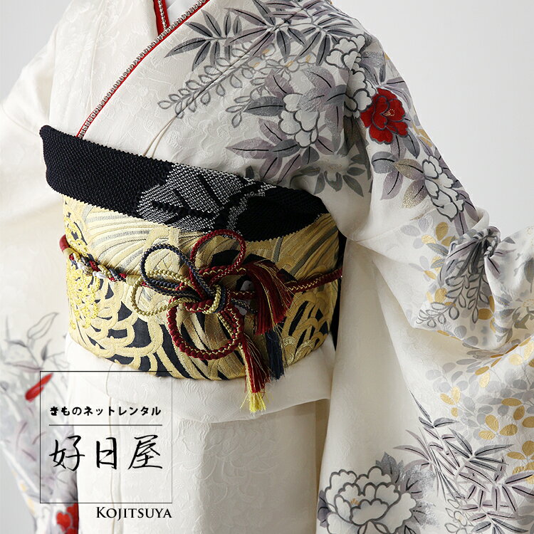 【レンタル】 振袖 フルセット 正絹 適応身長148-162cm 白 wh-036バーゲン 成人式　振袖　レンタル