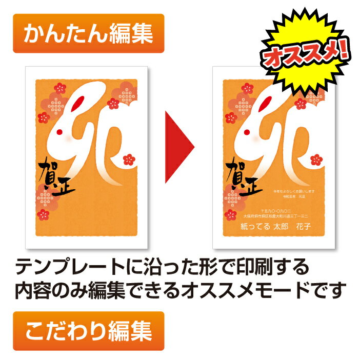 年賀はがき 年賀状 印刷 自由編集 お年玉付 簡単 ■選べる枚数■差出人自由 12枚 送料無料 かわいい うさぎ 卯年【あす楽】通販 年賀状印刷 年賀状作成ソフト セール
