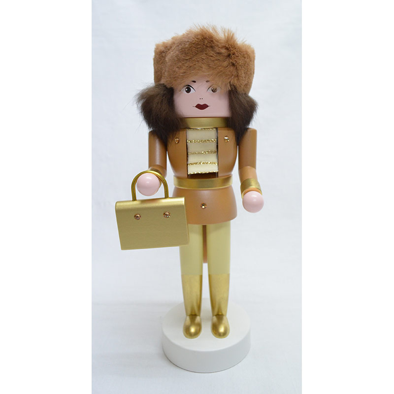 DREGENO ナッツクラッカー ウーマン 珍しい女性のくるみ割り人形 オレンジ ハンドバッグ着脱可能 H27cm ドイツ ザイフェン 11219347