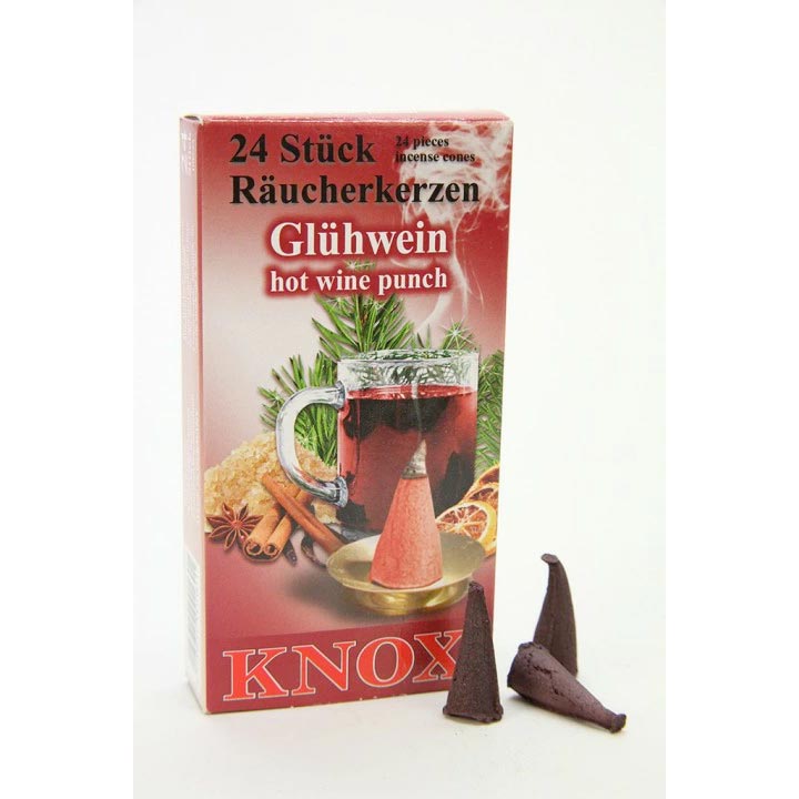 ドイツ KNOX 社製 煙出し人形専用 お香 ホットワイン GLÜHWEIN Mサイズ 高さ 2.8cm 24個入りザイフェン村 クリスマス SMOKER SMOKING MAN INCENSE クリスマス雑貨 贈り物 装飾 14600GW