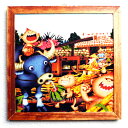 おしゃれ 壁掛け 絵 壁飾り 絵画 額入り インテリア アート 絵画壁掛け 絵画アート 額絵 額付き 誕生日プレゼント かわいい 誕生日 プレゼント ミニ 安い キジムナー ちび絵 女性 女友達【うしぐるま/Sサイズ26番】