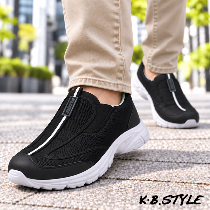 スニーカー メンズ KB.STYLE ケービースタイル 1530 ブラック スリッポン スリップオン ジョギング ランニング シューズ ワークシューズ 作業靴 幅広 ワイド 軽量 お買い得 KBスタイ