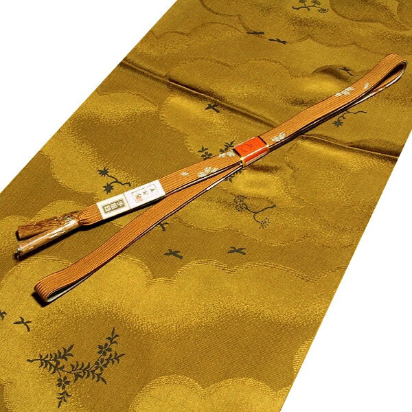 「正絹」 黄唐茶色 オシャレ 帯揚げ 五分金 手組紐 平組 帯締め セット【メール便OK】