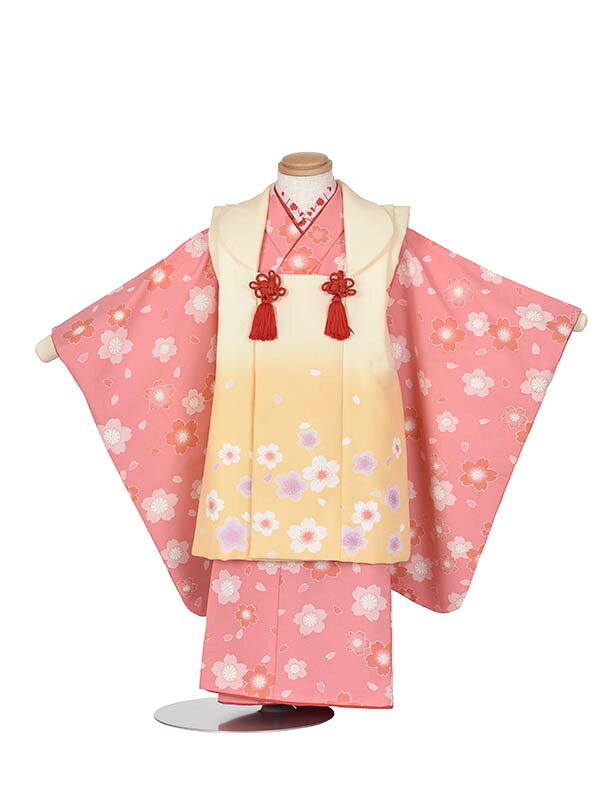 【レンタル】七五三 着物 女の子 レンタル 3歳被布 90cm~100cm フルセット 女の子 三歳 753レンタル 三歳被布 ピンクイエローグラデーション 着物 被布セット貸衣装 レンタル 七五三レンタル 古典 七五三 子供 キッズ レンタル お正月 新品足袋プレゼント 往復送料無料