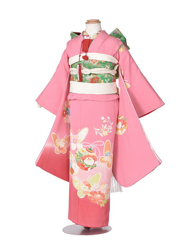 【レンタル】七五三 レンタル 正絹着物 7歳 フルセット 女の子 七歳 豪華 着物 753レンタル 7歳女児 正絹 ピンクぼかし蝶 貸衣装 前撮り 和装 記念撮影 お祝い着物 115cm~125cm 七五三セット 古典 7歳女児 753 子供 着物 7歳 お正月 新品足袋プレゼント 往復送料無料