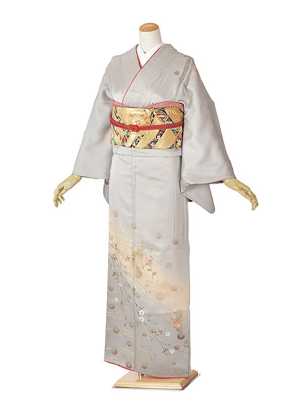 【レンタル】訪問着 附下 レンタル グレーしだれ桜 抹茶着物 結婚式 入学式 卒業式 およばれ 式典着物 ..