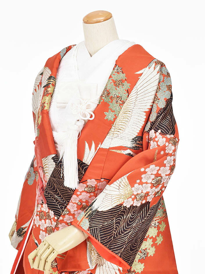 【レンタル】色打掛 花嫁衣裳 和装 神社挙式 結婚式 打掛 披露宴 赤 和婚 鶴 フルセットレンタル 和装前撮り 往復送料無料 格安