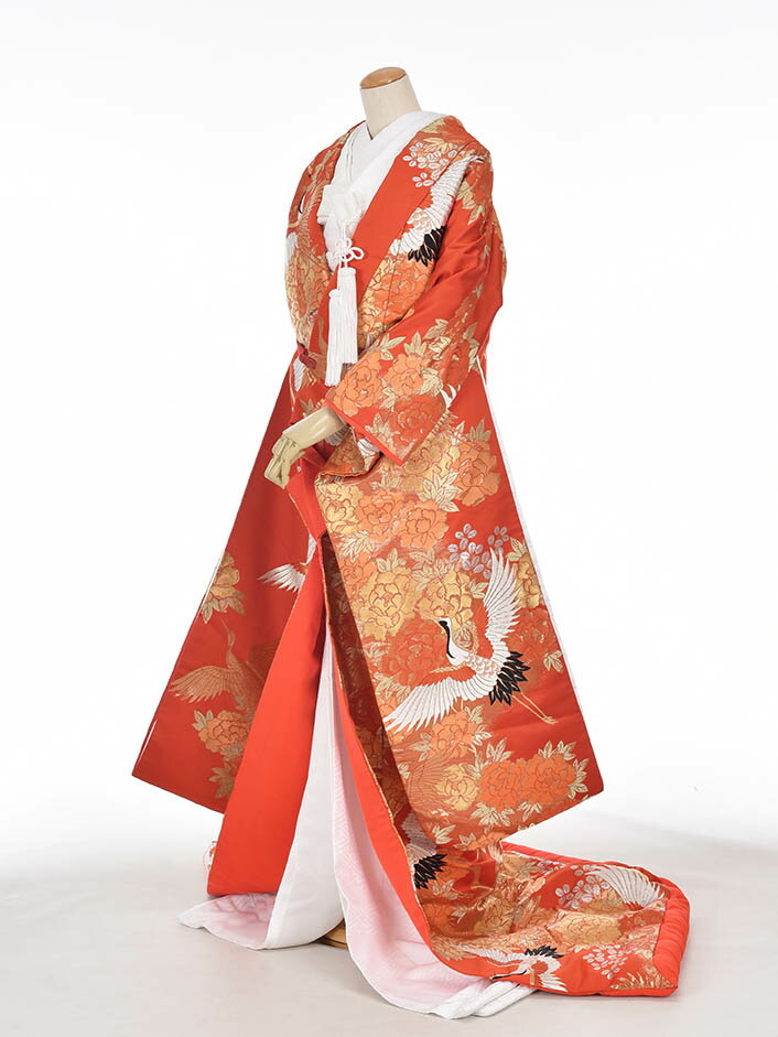 【レンタル】色打掛 花嫁衣裳 格安 和装 神社挙式 結婚式 打掛 披露宴 赤 和婚 鶴 フルセットレンタル ..