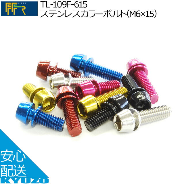 枚数限定100円OFFクーポン配布中 TL-109F-615ステンレスカラーボルト[M6*15] 6本セットFF-R おしゃれにコーディネート 自転車メンテナンスに工具ボルト修理に最適じてんしゃ 自転車の九蔵 メール便送料無料