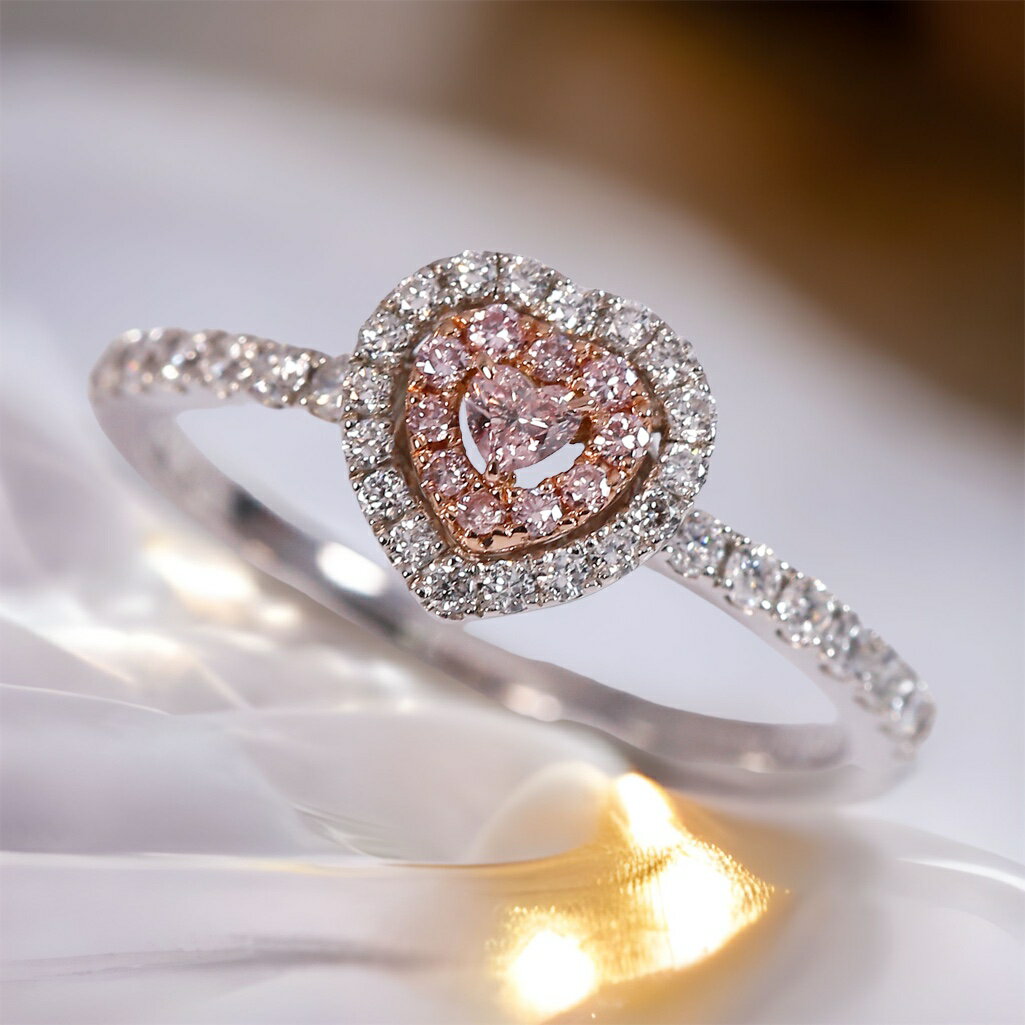 ピンクダイヤモンド 0.052ct Fancy Pink ,I1 ハート ピンクダイヤモンド ハロリング(R100291) ピンクダイヤモンド 指輪 アーガイル エンゲージ 記念日 プレゼント