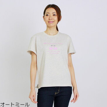 アウトレット！ Tシャツ 半袖 ラインストーンプリントTシャツ レディース 綿100％ オーガニックコットン イラストレーター 袖ロールアップ 白鳥 スリット M L LL 3L オートミール ライトグリーン ネイビー グレー 初夏 アウトレット「201816W」