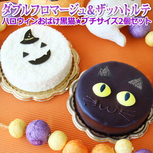 プチサイズ2個セット・ハロウィンケーキ・おばけフロマージュ＆黒猫半熟ザッハトルテ（おのし・包装・ラッピング不可） ハロウィン　ケーキ 送料込