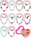キッズ ジュエリー セット 30ピース (マーメイド)ハート型ボックス付き 木製&樹脂 ビーズ ネックレス ブレスレットと10個のリング アクセサリー ユニコー...