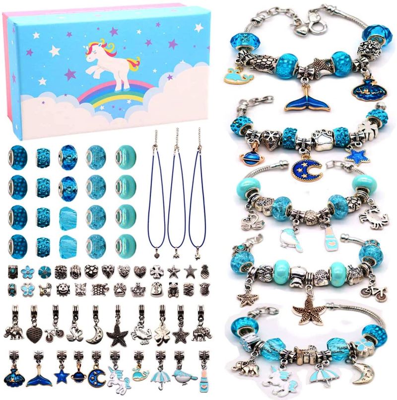 DIY チャーム アクセサリー キット ブルージュエリーメイキングキット ユニコーン スワン ぞう 小鳥 ハート くま クローバー 宝石 星 海 虹 レインボー...