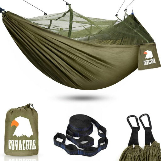 Covacure キャンプ ハンモック (カーキー) ネット付き 展開サイズ約240cm×120cm 蚊帳 2つの鉄製カラビナと調整可能なツリーストラップを含む 軽量のダブルハンモック、最大約120kgのホールド、屋内 屋外 ハイキング バックパッキング 旅行 防水 緑 ハンモック ゆったり Covacure キャンプ ハンモック (カーキー) ネット付き 展開サイズ約240cm×120cm 蚊帳 2つの鉄製カラビナと調整可能なツリーストラップを含む 軽量のダブルハンモック、最大約120kgのホールド、屋内 屋外 ハイキング バックパッキング 旅行 防水 緑 ハンモック ゆったり