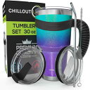 CHILLOUT LIFE トラベル マグ (マーメイドスパークル)30オンス(約890ml)6個セット 全12色 ステンレス スチール 取り外し可能な持ち手 ...