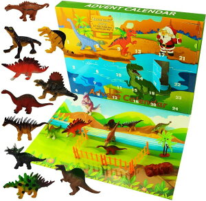 Ogramrアドベントカレンダー（恐竜）全24種類 22種類の恐竜フィギュア＆柵＆木♪トリケラトプス、ブラキオサウルス、アンキロサウルス、ティラノサウルスレックス、ステゴサウルスなど フィギュア イベント 人形 ごっこ遊び 誕生日 クリスマス かっこいい 男の子 女の子