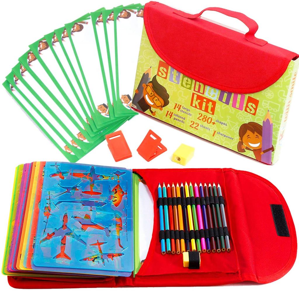 ステンシル絵画セット(レッド・54個入り)280以上の形状のステンシルセット 14のテーマのステンシルシー..