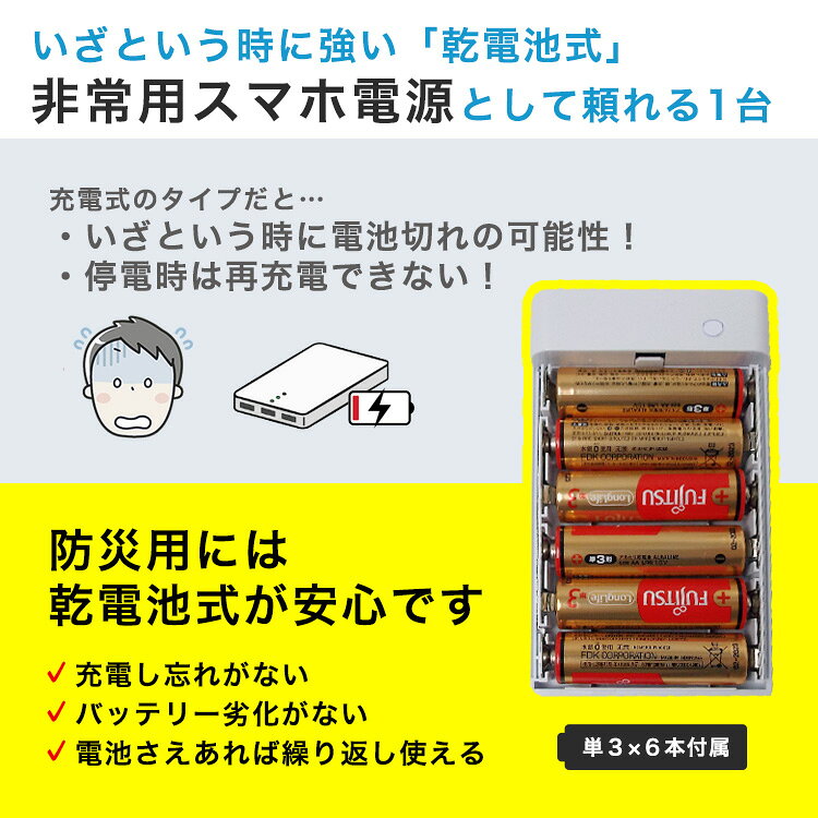 モバイルバッテリー ヘラクレス リターンズ スマートフォン用電池交換式充電器(アルカリ乾電池×6本・充電ケーブル付き) 【期限2029年12月迄】 lakurashi-10004477 La・暮らし サンプル画像3