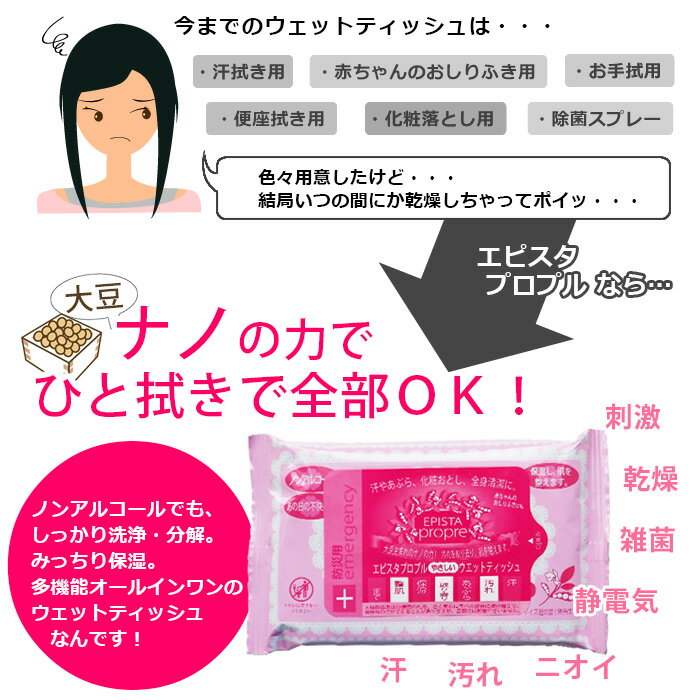 エピスタプロプル やさしいウェットティッシュ ハンディタイプ せっけんの香り 水解紙 10枚入り[M便 1/5]