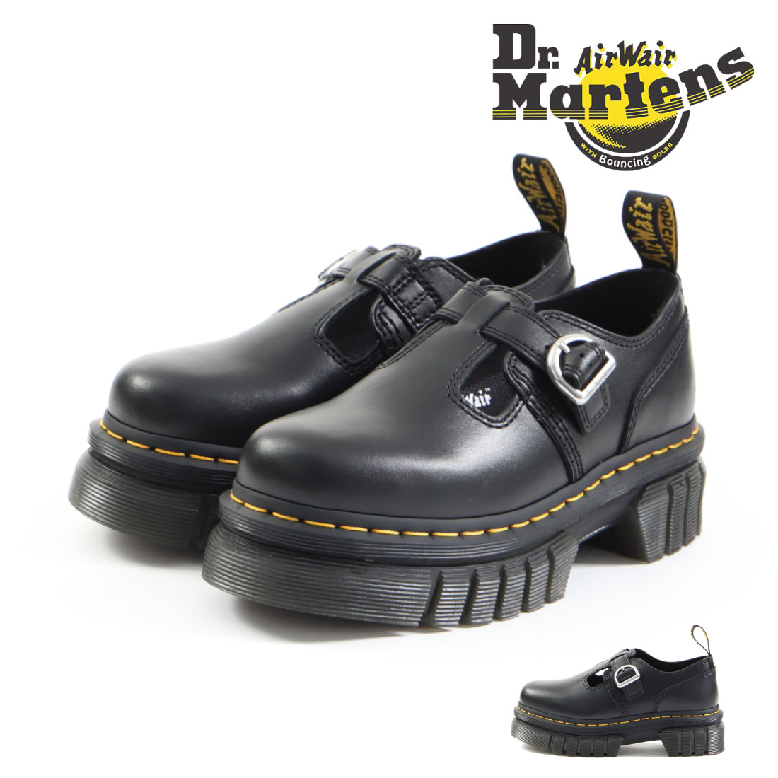 【ワンダフルデー】【20時～4H限定P10倍】 ドクターマーチン Dr.Martens レディース ドレスシューズ AUDRICK Tバー シューズ 30685001 オードリック カジュアルシューズ Tストラップ 厚底 軽量 軽い マニッシュ 2024_厚底