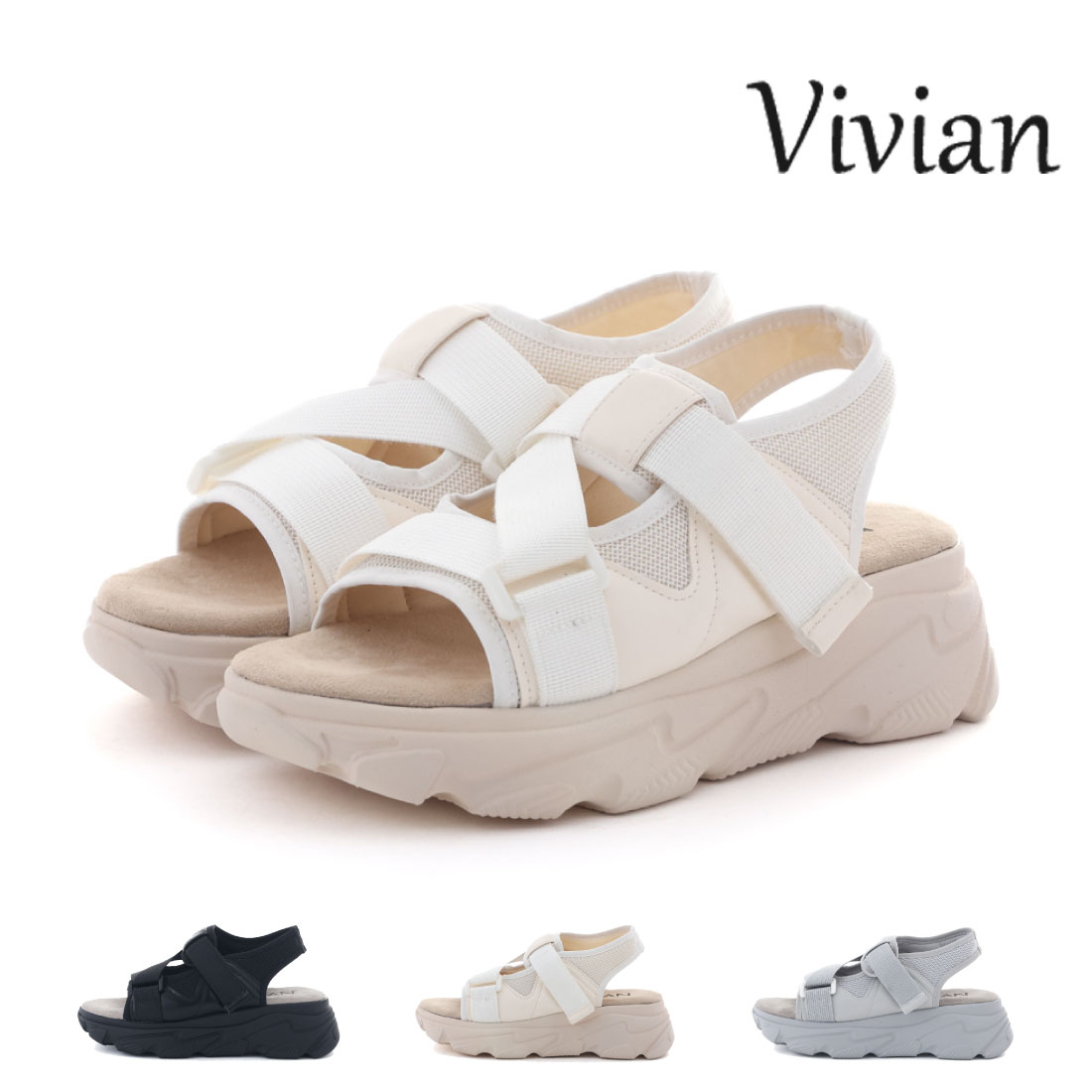 楽天GALLERY【8/15 20時〜4H限定PT10倍】【20％OFF】 ヴィヴィアン VIVIAN レディース サンダル ベルトデザイン 感激スポーツサンダル スポサン 厚底サンダル 厚底 履きやすい 歩きやすい 疲れにくい 旅行 5cmヒール 45519