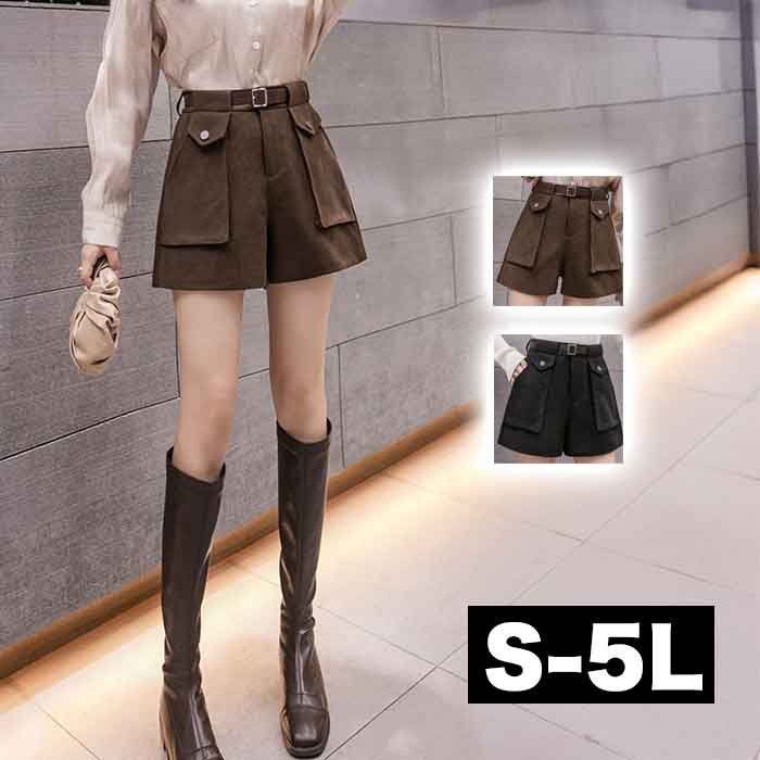 Rakuten - S-5L ショートパンツ ハーフパンツ キュロット無地 スエード 大きいサイズ レディース 短パン 半パン 半ズボン ショートパンツ カジュアル 大きいサイズレディース 秋冬 リゾート 旅行 レジャー ww