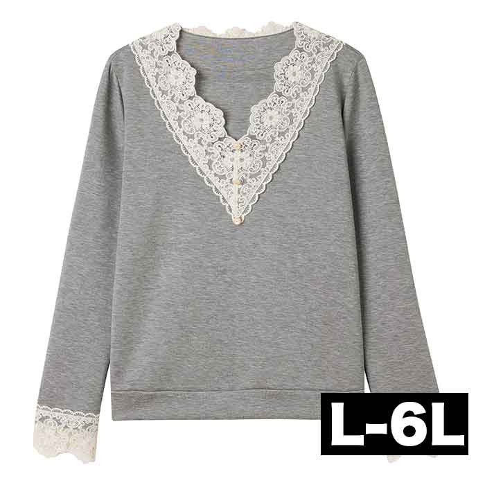 L～6L レース Vネック 長袖 カジュアル トップス 大人 大きいサイズ レディース ロング チュニック きれいめ 上品 ロング丈 大きめ ゆったり 大人可愛い