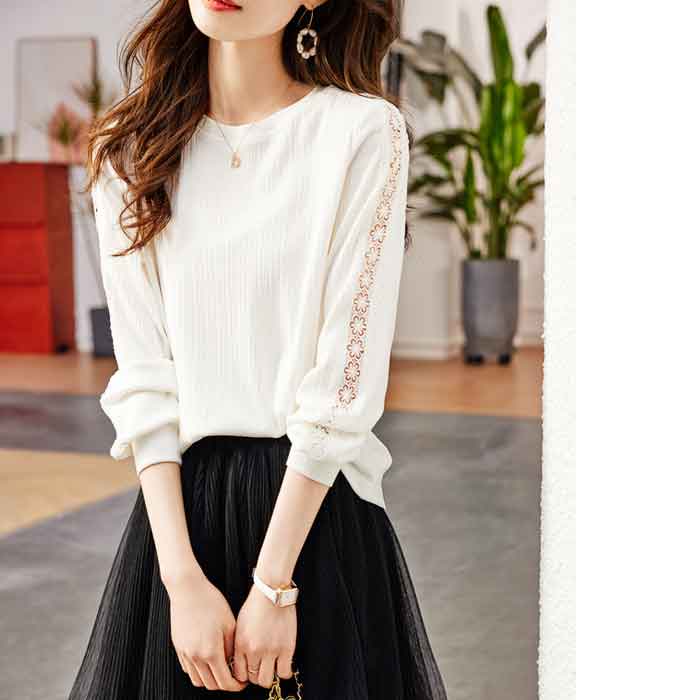 ＼クーポンで送料無料／ S-3L 透け感 レース 大きいサイズ レディース きれいめ 事務服 ブラウス 白シャツ カットソー 長袖 無地 制服 セレモニー 白 ホワイト 黒 ブラック おしゃれ 安いプチプラ 通勤 オフィス 春夏 秋冬