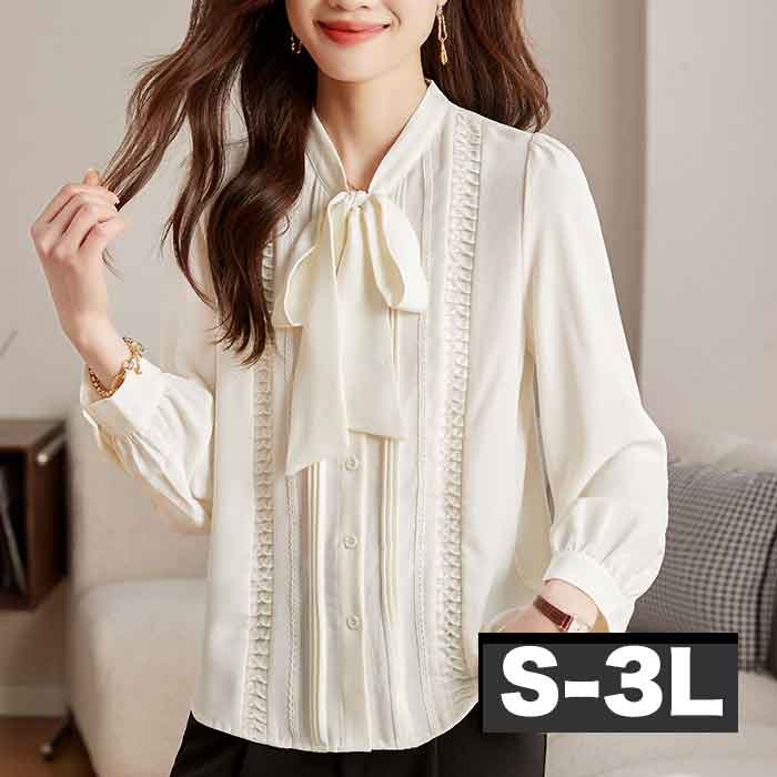 ■発送のタイミング 大きいサイズのお洋服 LaLa♪Wish* lalawish ララウィッシュ 楽天 店は レディースファッション 通販 店 大きいサイズの専門店です。 ［取扱いサイズ 対象］フリーサイズ Mサイズ Lサイズ LLサイズ 2Lサイズ 3Lサイズ 4Lサイズ 5Lサイズ M L LL 2L 3L 4L 5L XL XXL XXXL XXXXL 9号 11号 13号 15号 17号 19号 お手軽な マタニティウエア としても。 ［年代］10代 20代 30代 40代 50代 60代 70代以上。ティーンズ 学生 中学生 高校生 女子高生 女子大生 OL アラサー アラフォー アラフィフ アラカン アラ還 ミセス 世代に人気です。 ［シーン用途］ 旅行 ルームウエア 部屋着 パジャマ 休日 普段着 普段使い 街着 ワンマイル コンビニ 買い物 ご近所 コーデ おうち時間 テレワーク 通勤 通学 オフィス 職場 事務服 仕事着 フォーマル 2次会 宴会 飲み会 女子会 ママ会 ランチ 外出着 お出かけ お呼ばれ 同窓会 合コン 食事会 お見合い デート 参観日 ドライブ リゾート 海外旅行 国内旅行 ライブ コンサート 母の日 などのお洋服も。 ［ファッションテイスト］ 大人可愛い 上品 優しい 素敵 可愛い かわいい かっこいい カジュアル ゆるかわ ナチュラル シンプル 個性的 他にない 派手 華やか シック 地味 ラフ ルーズ 楽ちん 楽チン リラックス モテコーデ セクシー sexy クール 綺麗系 きれいめ 制服 女装 コスプレ 韓国ファッション エレガント オフィス ビジネス ガーリー クラシカル コンサバ セレカジ フェミニン モード レトロ ノーブランド 定番 売れ筋 トレンド 人気 流行 おしゃれ お洒落 ［検索ワード］大きいサイズレディース 大きいサイズ レディース ぽっちゃり ふくよか ゆったり ぽちゃかわ ラージサイズ ビッグサイズ オーバーサイズ トールサイズ 高身長 クイーンサイズ 着痩せ(着やせ) 体型カバー効果 (体型の悩み改善) ダイエット 細見え コーディネートしやすい スタイリング スタイル 合わせやすい 女性服 女性用 女性物 婦人物 婦人服 婦人用 男女共用 ユニセックス ジェンダーレス ジェンダレス アパレル 服装 服 洋服 ファッション 高見え リーズナブル 安い プチプラ 価格でお届け。マタニティ マタニティー またにてぃ マタニティウエア 授乳服 妊婦服 としても。 母 母親 プレママ マタママ 産前 産後 にも。インスタ映え Instagram zoom映え ズーム映え リモート映え アイテム 時々、福袋 もご用意。自分用 自分へのご褒美 ごほうび ロングシーズンボウタイブラウス S:バスト92 着丈55 M:バスト96 着丈56 L:バスト100 着丈57 LL:バスト104 着丈58 3L:バスト108 着丈59 サイズ・素材・カラー表記につきましては、メーカー・取引業者の情報に基づいて記載。（個体差・誤差は予めご了承ください。）