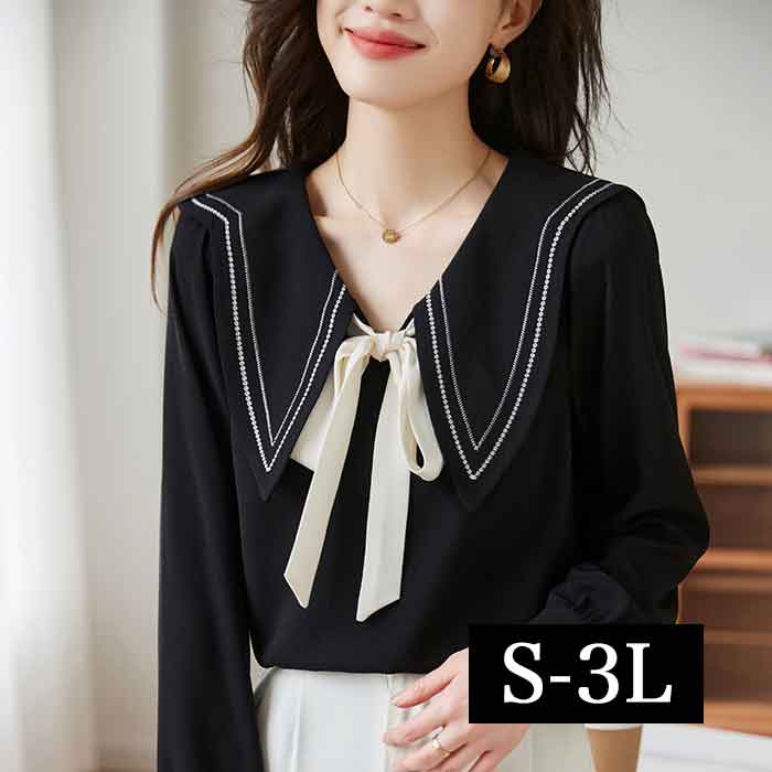 ■発送のタイミング 大きいサイズのお洋服 LaLa♪Wish* lalawish ララウィッシュ 楽天 店は レディースファッション 通販 店 大きいサイズの専門店です。 ［取扱いサイズ 対象］フリーサイズ Mサイズ Lサイズ LLサイズ 2Lサイズ 3Lサイズ 4Lサイズ 5Lサイズ M L LL 2L 3L 4L 5L XL XXL XXXL XXXXL 9号 11号 13号 15号 17号 19号 お手軽な マタニティウエア としても。 ［年代］10代 20代 30代 40代 50代 60代 70代以上。ティーンズ 学生 中学生 高校生 女子高生 女子大生 OL アラサー アラフォー アラフィフ アラカン アラ還 ミセス 世代に人気です。 ［シーン用途］ 旅行 ルームウエア 部屋着 パジャマ 休日 普段着 普段使い 街着 ワンマイル コンビニ 買い物 ご近所 コーデ おうち時間 テレワーク 通勤 通学 オフィス 職場 事務服 仕事着 フォーマル 2次会 宴会 飲み会 女子会 ママ会 ランチ 外出着 お出かけ お呼ばれ 同窓会 合コン 食事会 お見合い デート 参観日 ドライブ リゾート 海外旅行 国内旅行 ライブ コンサート 母の日 などのお洋服も。 ［ファッションテイスト］ 大人可愛い 上品 優しい 素敵 可愛い かわいい かっこいい カジュアル ゆるかわ ナチュラル シンプル 個性的 他にない 派手 華やか シック 地味 ラフ ルーズ 楽ちん 楽チン リラックス モテコーデ セクシー sexy クール 綺麗系 きれいめ 制服 女装 コスプレ 韓国ファッション エレガント オフィス ビジネス ガーリー クラシカル コンサバ セレカジ フェミニン モード レトロ ノーブランド 定番 売れ筋 トレンド 人気 流行 おしゃれ お洒落 ［検索ワード］大きいサイズレディース 大きいサイズ レディース ぽっちゃり ふくよか ゆったり ぽちゃかわ ラージサイズ ビッグサイズ オーバーサイズ トールサイズ 高身長 クイーンサイズ 着痩せ(着やせ) 体型カバー効果 (体型の悩み改善) ダイエット 細見え コーディネートしやすい スタイリング スタイル 合わせやすい 女性服 女性用 女性物 婦人物 婦人服 婦人用 男女共用 ユニセックス ジェンダーレス ジェンダレス アパレル 服装 服 洋服 ファッション 高見え リーズナブル 安い プチプラ 価格でお届け。マタニティ マタニティー またにてぃ マタニティウエア 授乳服 妊婦服 としても。 母 母親 プレママ マタママ 産前 産後 にも。インスタ映え Instagram zoom映え ズーム映え リモート映え アイテム 時々、福袋 もご用意。自分用 自分へのご褒美 ごほうび ロングシーズンセーラーカラー風ブラウス S:バスト96 着丈58 袖丈60 M:バスト100 着丈59 袖丈60 L:バスト104 着丈60 袖丈60 LL:バスト108 着丈61 袖丈60 3L:バスト112 着丈62 袖丈60 サイズ・素材・カラー表記につきましては、メーカー・取引業者の情報に基づいて記載。（個体差・誤差は予めご了承ください。）