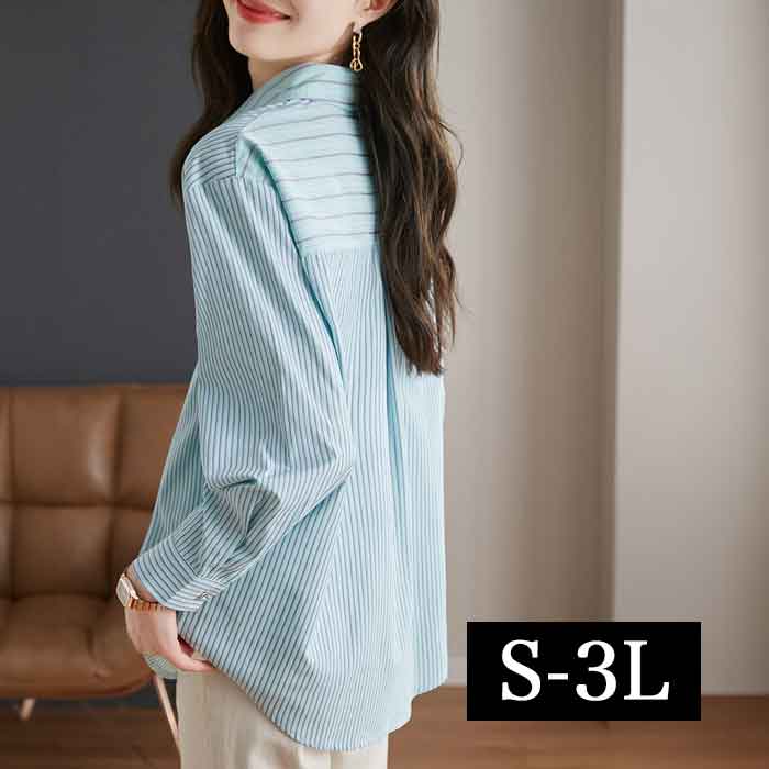 Rakuten - S-3L ストライプ クレイジーパターン ワイシャツ 大きいサイズ レディース きれいめ カジュアル 長袖 制服 おしゃれ かっこいい 安いプチプラ 通勤 仕事 オフィス 春夏 秋冬