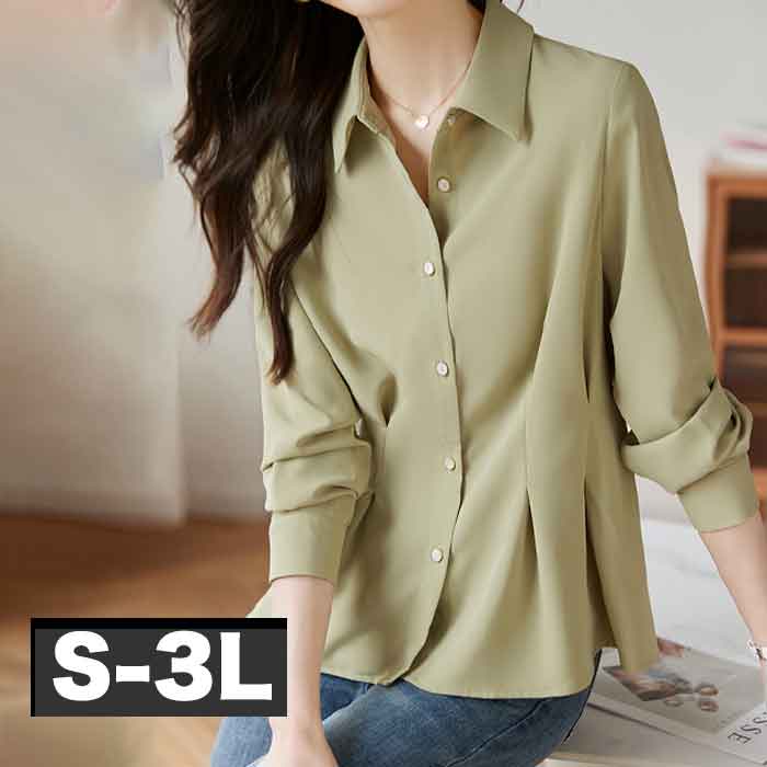 Rakuten - S-3L チュニック シャツ ブラウス ペプラム 大きいサイズ レディース きれいめ カジュアル 長袖 制服 おしゃれ かっこいい 安いプチプラ 通勤 仕事 オフィス 春夏 秋冬